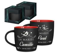 Maverton 2x Tasse Personnalisable - Set 2x Mug personnalisé - Cadeau Personnalisé Anniversaire Mariage - Couple Couple Saint Valentin - Tasse a cafe rouge avec prénom - jeunes mariés