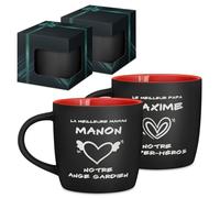 Maverton 2x Tasse Personnalisable - Set 2x Mug personnalisé - Cadeau Personnalisé Anniversaire Mariage - Couple Couple Saint Valentin - Tasse a cafe rouge avec prénom - ange et héros