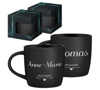 Maverton 2x Tasse Personnalisable - Set 2x Mug personnalisé - Cadeau Personnalisé Anniversaire Mariage - Couple Couple Saint Valentin - Tasse a cafe noire avec prénom - couple marié