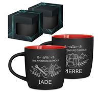Maverton 2x Tasse Personnalisable - Set 2x Mug personnalisé - Cadeau Personnalisé Anniversaire Mariage - Couple Couple Saint Valentin - Tasse a cafe rouge avec prénom - aventuriers