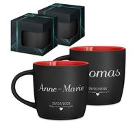 Maverton 2x Tasse Personnalisable - Set 2x Mug personnalisé - Cadeau Personnalisé Anniversaire Mariage - Couple Couple Saint Valentin - Tasse a cafe rouge avec prénom - couple marié