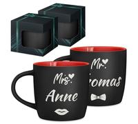 Maverton 2x Tasse Personnalisable - Set 2x Mug personnalisé - Cadeau Personnalisé Anniversaire Mariage - Couple Couple Saint Valentin - Tasse a cafe rouge avec prénom - M. et Mme
