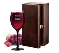 Maverton 330ml Verre personalisé à vin rouge et blanc - Cadeau d’anniversaire personalisé pour hommes - Verre à pied noir pour papa - Cadeau Noel - Nom