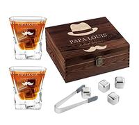 Maverton 8 Pierres à Refroidissement & 2 Verres gravés - Verres à Whisky 250 ML dans la boîte Personnalisée en Bois - Cadeau pour Whiskey connoisseurs - Chapeau