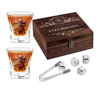 Maverton 8 Pierres à Refroidissement & 2 Verres gravés - Verres à Whisky 250 ML dans la boîte Personnalisée en Bois - Cadeau d'anniversaire pour Chaque Homme - Voie du Succès