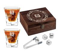 Maverton 8 Pierres à Refroidissement & 2 Verres gravés - Verres à Whisky 250 ML dans la boîte Personnalisée en Bois - Cadeau d'anniversaire pour Chaque Homme - Prénom & Nom