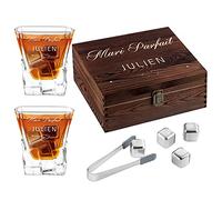 Maverton 8 Pierres à Refroidissement & 2 Verres gravés - Verres à Whisky 250 ML dans la boîte Personnalisée en Bois - Cadeau pour Whiskey connoisseurs - Mari Parfait