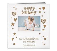 Maverton Album Photo à personnaliser avec une poche ouvrable sur la couverture, Cadeau d’anniversaire pour un enfant, Album gravé pour bébé - happy birthday