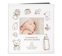 Maverton Album Photo à personnaliser avec une poche ouvrable sur la couverture - Cadeau Naissance Fille pour un enfant - Livre bebe - Album Photo Bebe Naissance gravé 33x30cm - naissance
