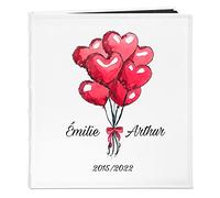 Maverton Album Photo à Personnaliser - Livre Photo avec la Couverture imprimée - Cadeau de Mariage - Album en Cuir blanc pour couples - Album pages noires pour parents - ballons