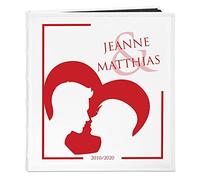Maverton Album Photo à Personnaliser - Livre Photo avec la Couverture imprimée - Cadeau de Mariage - Album en Cuir blanc pour couples - Album pages noires pour parents - cœur
