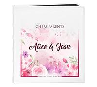 Maverton Album Photo à Personnaliser - Livre Photo avec la Couverture imprimée - Cadeau de Mariage - Album en Cuir blanc pour couples - Album pages noires pour parents - parents