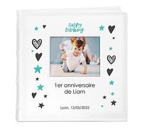 Maverton Album photo bébé à pochettes, Album Photo à personnaliser avec une poche ouvrable sur la couverture, Cadeau pour les petits, Livre photo de naissance imprimé - happy birthday