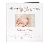 Maverton Album Photo Bebe en cuir blanc - Poche ouvrable sur la couverture - Cadeau Anniversaire 1 an Fille - Pour Enfant - Album imprimé Livre Bebe Cadeau Personnalisé - Scrapbooking - Fille