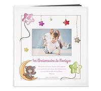 Maverton Album Photo Bebe en cuir blanc - Poche ouvrable sur la couverture - Cadeau Anniversaire 1 an Fille - Pour Enfant - Album imprimé Livre Bebe Cadeau Personnalisé - Scrapbooking - Sommeil
