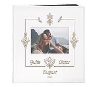 Maverton Album Photo en cuir blanc avec une poche ouvrable, Cadeau d’anniversaire pour chaque couple, Album sous forme de livre avec gravure - amour