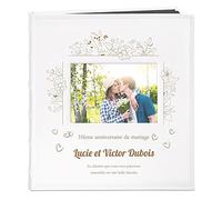 Maverton Album Photo en cuir blanc avec une poche ouvrable, Cadeau d’anniversaire pour chaque couple, Album sous forme de livre avec gravure - belle histoire