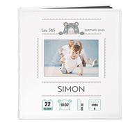 Maverton Album Photo Scrapbooking blanc - Poche ouvrable sur la couverture - Anniversaire garcon - Pour enfant - Livre bebe 1 an imprimé - Cadeau bebe 1 an - Cadeau personnalisé garçon - 365 jours