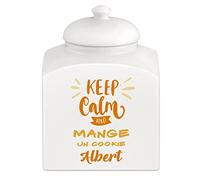 Maverton Bocal à biscuits avec personnalisation pour homme - Pot en céramique imprimé - Pot de stockage avec couvercle - pour lui - anniversaire - pour papa/papy - deco - Keep calm