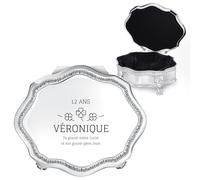 Maverton Boîte à Bijoux à personnaliser pour Femme et Fille - Coffret à trésors en Métal Argenté avec Gravure - Motif Antique Vintage Féminin - idée cadeau anniversaire - Noël - cadeau petite-fille
