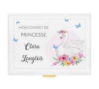 Maverton Boîte à Bijoux à personnaliser pour petite fille - Coffre à trésors à 3 niveaux avec miroir - avec votre personnalisation - pour bébé - baptême - premier anniversaire - coffret de princesse