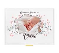 Maverton Boîte à Bijoux à personnaliser pour petite fille - Coffre à trésors à 3 niveaux avec miroir intérieur - avec votre personnalisation - pour bébé - baptême - premier anniversaire - pigeons