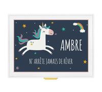 Maverton Boîte à Bijoux à personnaliser pour petite fille - Coffre à trésors à 3 niveaux avec miroir intérieur - avec votre personnalisation - pour bébé - baptême - premier anniversaire - licorne