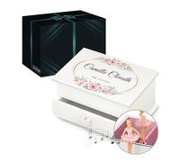 Maverton Boîte à Bijoux Musicale avec personnalisation pour jeune femme - Coffret en bois avec prénom - Organisateur décoratif pour fille - souvenir pour elle pour anniversaire - floral