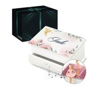 Maverton Boîte à Bijoux Musicale avec personnalisation pour jeune femme - Coffret en bois avec prénom - Organisateur décoratif pour fille - souvenir pour elle pour anniversaire - prénom en italique