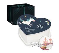 Maverton Boîte à Bijoux Musicale avec personnalisation pour petite fille - Coffret à trésors pour bébé - Rangement Bijoux pour filleule - pour premier anniversaire - baptême - licorne
