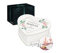 Maverton Boîte à Bijoux Musicale avec personnalisation pour petite fille - Coffret à trésors pour bébé - Rangement Bijoux pour filleule - pour premier anniversaire - baptême - coeur