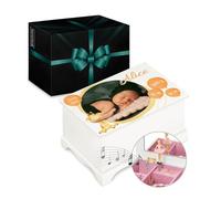 Maverton Boîte à Bijoux Musicale personnalisée avec ballerine - 17x11x9 Coffret à trésors avec impression pour petite fille - pour premier anniversaire - baptême - deco - photo naissance