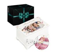 Maverton Boîte à Bijoux Musicale personnalisée avec ballerine - 17x11x9 Coffret à trésors avec impression pour petite fille - pour premier anniversaire - baptême - deco - deux sœurs