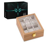 Maverton Boîte à montres avec gravure - Coffret à 6 montres en bois - Fenêtre gravée - Cadeau Personnalisé - Cadeau d’anniversaire - Pour homme - Lions