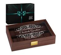Maverton Boîte à Montres personnalisée - Coffret de rangement pour 12 montres - Couvercle avec gravure - Pour femme - 12 coussins amovibles - Ornement
