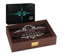 Maverton Boîte à Montres personnalisée - Coffret de rangement pour 12 montres - Couvercle avec gravure - Pour femme - 12 coussins amovibles - Classique