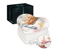 Maverton Boîte à Musique avec votre photo imprimée - Coffret à personnaliser pour fille - Cadeau photo pour elle - Boîte à bijoux avec ballerine pour anniversaire - baptême - petite fée
