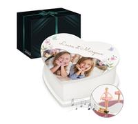 Maverton Boîte à Musique avec votre photo imprimée - Coffret à personnaliser pour fille - Cadeau photo pour elle - Boîte à bijoux avec ballerine pour anniversaire - baptême - deux sœurs