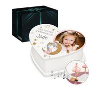 Maverton Boîte à Musique avec votre photo imprimée - Coffret à personnaliser pour fille - Cadeau photo pour elle - Boîte à bijoux avec ballerine pour anniversaire - baptême - tresors de la princesse