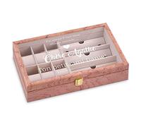 Maverton Boîte de Rangement avec vitrine gravée - Étui en Bois pour 6 montres et 3 paires de lunettes - Cadeau d’anniversaire pour chaque femme - Boîte de bibelots personnalisée - amour