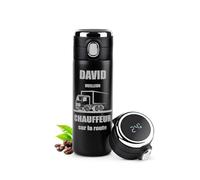 Maverton Bouteille isotherme personnalisable pour chauffeur - Mug hermétique 400ml avec gravure Idee cadeau homme - Gourde isotherme homme LED café thé - cadeau anniversaire - pour lui - camion