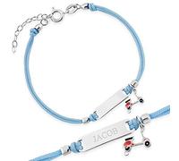 Maverton Bracelet Cordon personnalisé en Argent 925 - Bracelet Enfant + écrin avec Message gravé - Bracelet Cordon Bleu avec prénom - Bijou bébé - Premier Anniversaire garçon - baptême