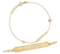 Maverton Bracelet personnalisé tout en argent 925 ou en argent 925 plaqué or - bracelet pour enfants avec écrin personnalisé - bijoux pour bébé - pour anniv - baptême - communion - plaqué or
