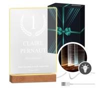 Maverton Cadre LED personnalisable avec support en bois - lampe personnalisée avec Impression - tableau en verre - Cadeau Personnalisé - anniversaire - trophée première place