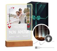 Maverton Cadre personnalisé avec photo et texte imprimé pour femme - lampe photo personnalisable LED pour elle - decoration chambre pour maman - anniversaire - mamie - fille - Joyeuse Saint-Valentin