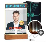 Maverton Cadre Photo personnalisé pour homme - lampe LED avec vos photos pour couple - tableau en verre acrylique pour lui - cadeau anniversaire papa - taille : L/XL couverture journal - BusinessMan