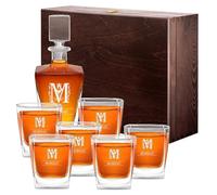 Maverton Carafe et Verres personnalisés - 800ml Bouteille avec 6 Verres à Whisky de 250ml - Accessoires bar pour hommes - Service à Whisky pour papa - pour anniversaire - Nom