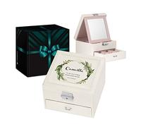 Maverton Coffret à bijoux avec miroir intérieur, Boîte blanche à personnaliser, Coffre à trésors - cadeau personnalisé pour femmes - nature