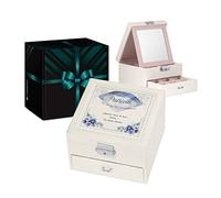 Maverton Coffret à bijoux avec miroir intérieur, Boîte blanche à personnaliser, Coffre à trésors - cadeau personnalisé pour femmes - bleuet