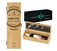 Maverton Coffret à bouteille en bambou, Cadeau d'accessoires pour le vin, Set sommelier personnalisé, Cadeau pour chaque homme - dégustation